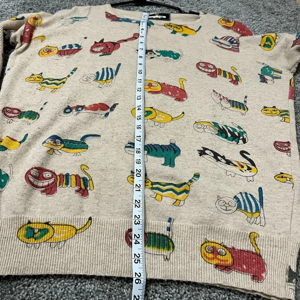 Whimsical Cat Print Crewneck Sweater - Beige - Picture 10 of 10